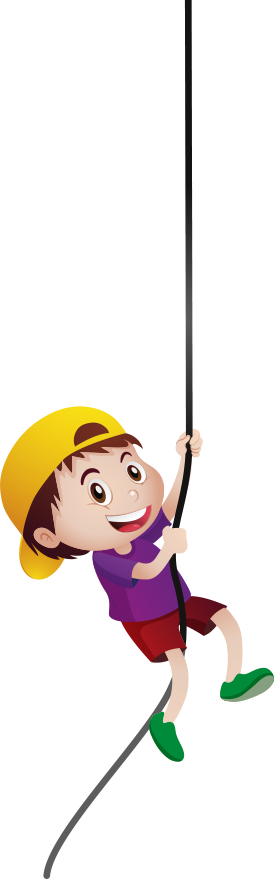 boy with cap holding a rope